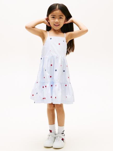 Tommy Hilfiger Kids' Cotton Embroidered Tiered Dress, Multi, Multi