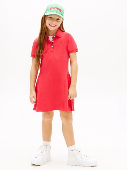 Tommy Hilfiger Kids' Cotton Short Sleeved Mini Polo Dress, Bright Red, Bright Red
