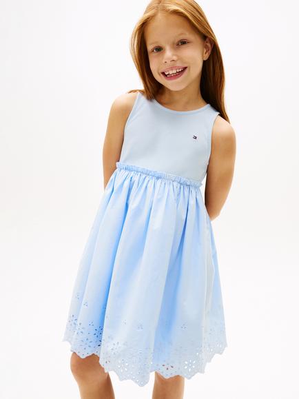 Tommy Hilfiger Kids' Broderie Anglais Dress, Light Blue