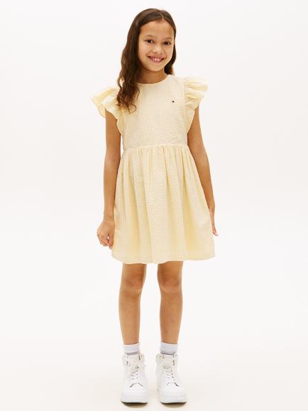 Tommy Hilfiger Kids' Cotton Seersucker Short Sleeve Dress, Light Yellow, Light Yellow