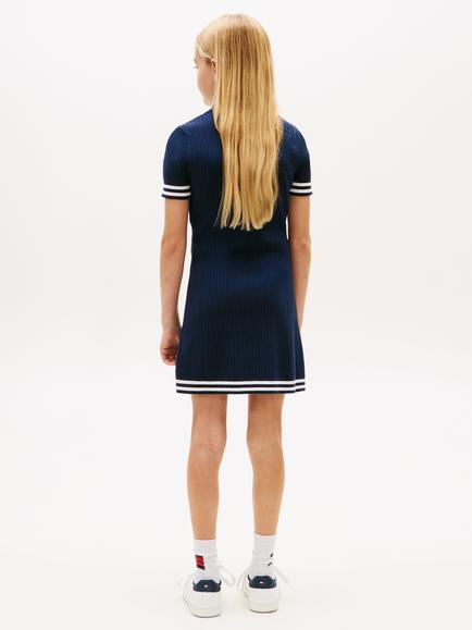 Tommy Hilfiger Kids' Textured Short Sleeve Jumper Dress, Navy - view 2, Navy