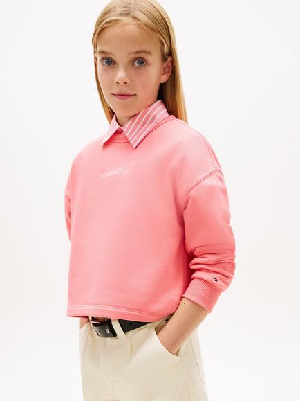 Tommy Hilfiger Kids' Cotton Blend Glitter Logo Sweatshirt, Pink