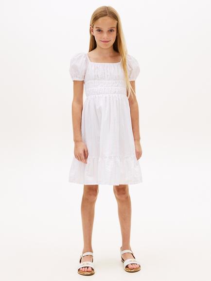 Tommy Hilfiger Kids' Cotton Seersucker Puff Sleeve Dress, White, White