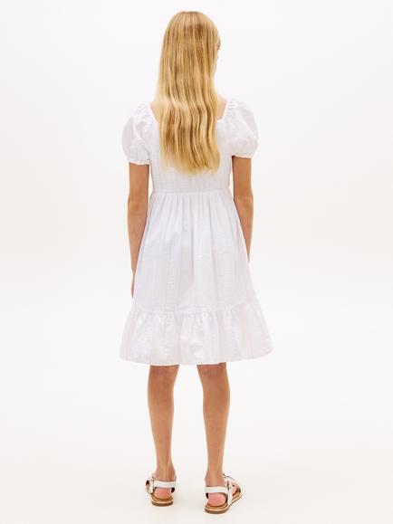 Tommy Hilfiger Kids' Cotton Seersucker Puff Sleeve Dress, White - view 2, White