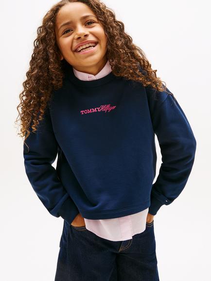 Tommy Hilfiger Kids' Cotton Blend Glitter Logo Sweatshirt, Navy