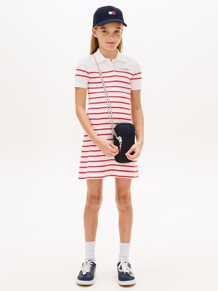 Tommy Hilfiger Kids' Stripe Short Sleeve Jumper Dress, White Red, White/Red