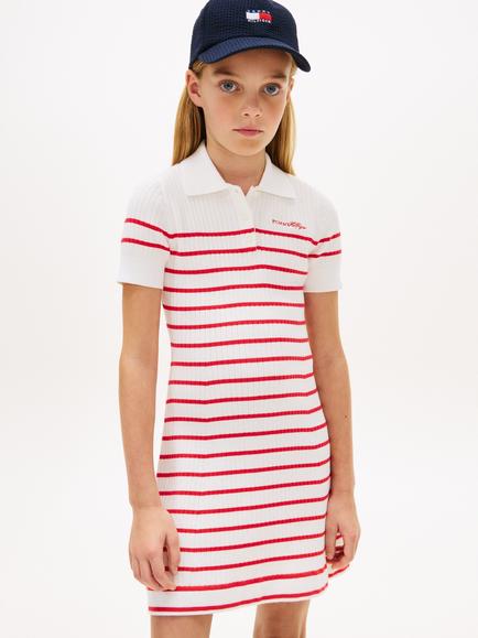 Tommy Hilfiger Kids' Stripe Short Sleeve Jumper Dress, White Red - view 2, White/Red