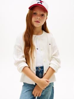 Tommy Hilfiger Kids' Cotton Pointelle Cable Knit Cardigan, White, White