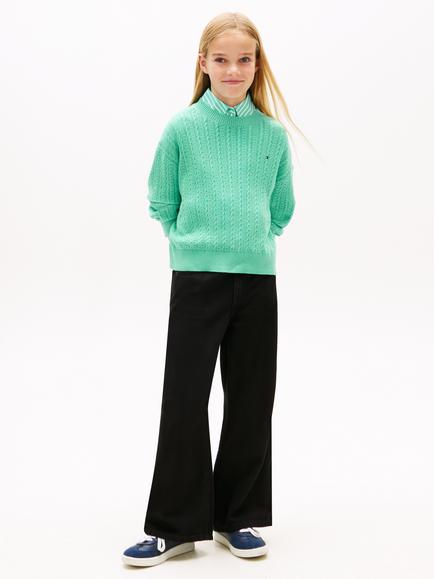 Tommy Hilfiger Kids' Cotton Pointelle Cable Knit Jumper, Bright Green - view 2, Bright Green