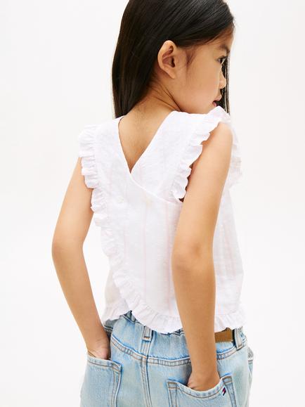Tommy Hilfiger Kids' Cotton Seersucker Frill Shoulder Top, White - view 2, White