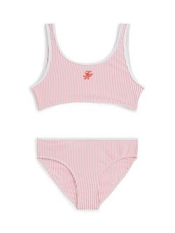 Tommy Hilfiger Kids' Bralette Bikini, Pink/White, Pink/White