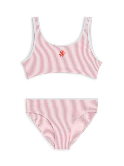 Tommy Hilfiger Kids' Bralette Bikini, Pink/White, Pink/White
