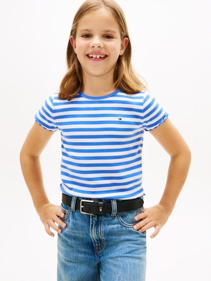 Tommy Hilfiger Kids' Essential Ribbed T-Shirt, Blue/White