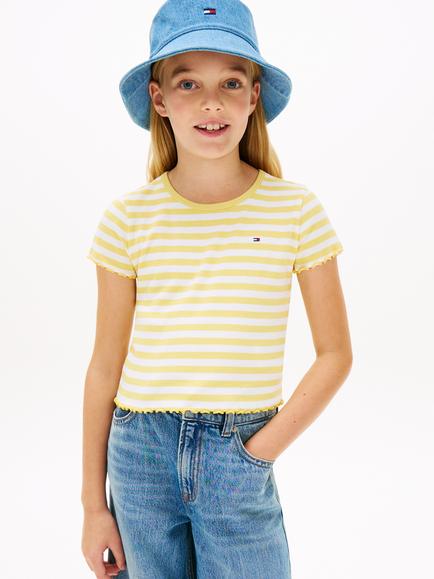 Tommy Hilfiger Kids' Essential Ribbed T-Shirt, Yellow/White