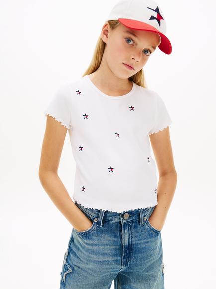 Tommy Hilfiger Kids' Star Print Short Sleeve T-Shirt, White, White