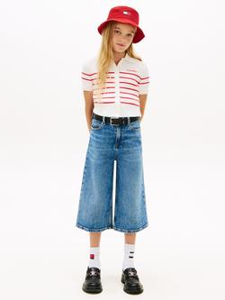 Tommy Hilfiger Kids' Textured Striped Short Sleeve Cardigan, White/Red - view 2, White/Red