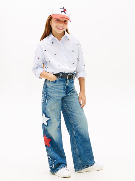 Tommy Hilfiger Kids' Mabel Wide Leg Denim Jeans, Dark Blue - view 2, Dark Blue