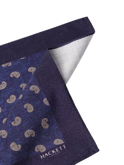 Hackett London Wool Paisley Pocket Square - view 2, Navy