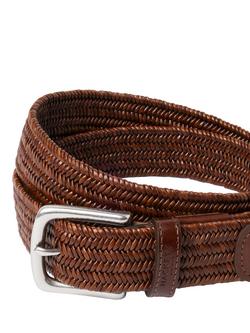 Hackett London Woven Braided Leather Belt, Tan Brown - view 2, Tan Brown