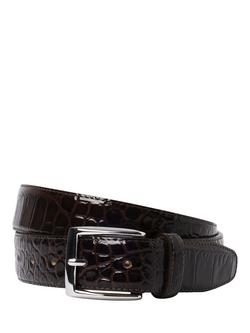 Hackett London Croc-Effect Leather Belt, Brown, Brown