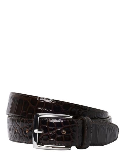 Hackett London Croc-Effect Leather Belt, Brown, Brown