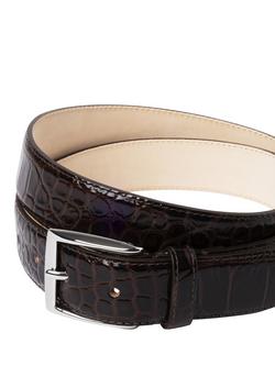 Hackett London Croc-Effect Leather Belt, Brown - view 2, Brown