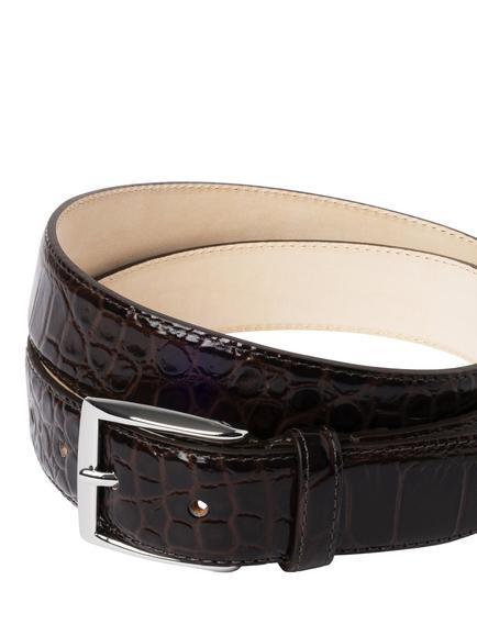 Hackett London Croc-Effect Leather Belt, Brown - view 2, Brown