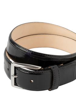 Hackett London Croc Stamped Leather Belt, Black - view 2, Black