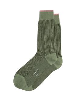 Hackett London Herringbone Patterned Crew Socks, Stone Green