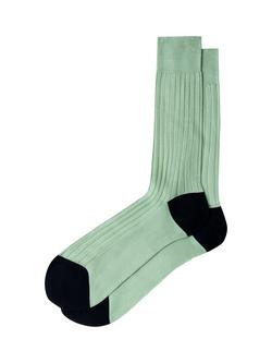 Hackett London Solid Colour Logo Cotton Socks, Sage Green/Black