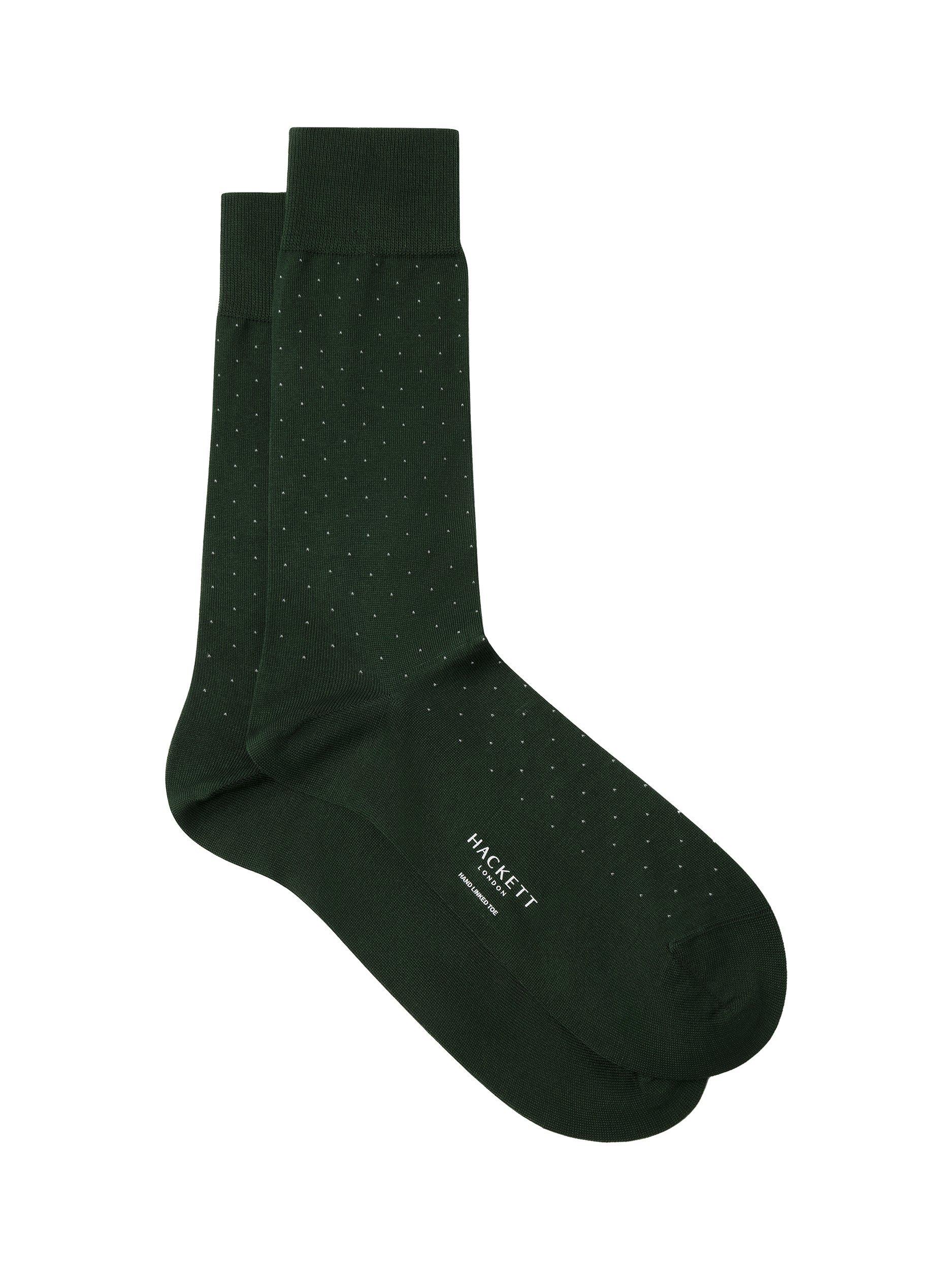 Product image 1 of 4, which shows Hackett London Cotton Mix Polka Dot Socks, Bottle Green, M-L