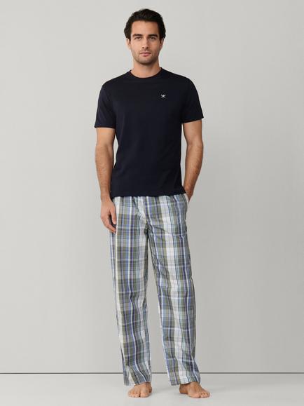 Hackett London Cotton Short Sleeve Check Trousers Pyjama Set, Ink Blue/Multi, Ink Blue/Multi
