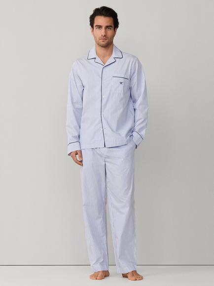 Hackett London Cotton Striped Woven Pyjama Set, Summer Blue/White - view 2, Summer Blue/White