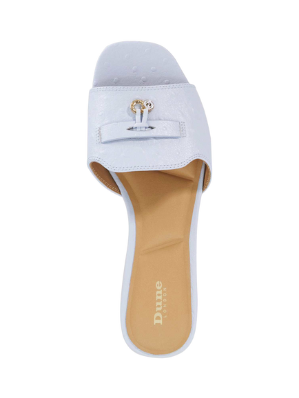 Dune London Lindo Tassel Trim Leather Heeled Mules, Pale Blue - view 2, Pale Blue