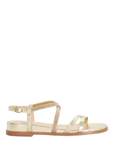 Dune London Lexia Wide Fit Jewelled Cross Strap Leather Sandals, Gold-leather, Gold-leather