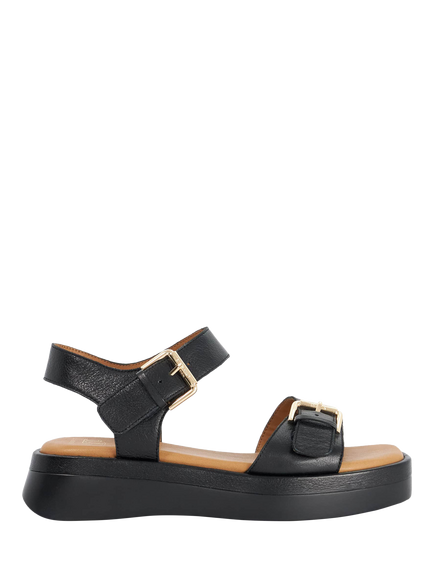Dune London Licia Wide Fit Chunky Double Buckle Leather Sandals, Black-leather