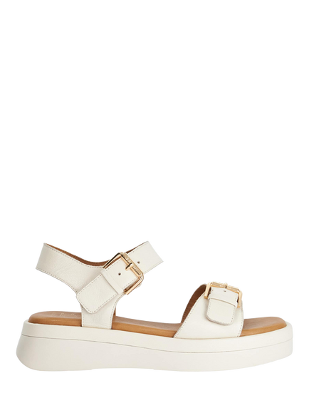 Dune London Licia Wide Fit Chunky Double Buckle Leather Sandals, Ecru-leather