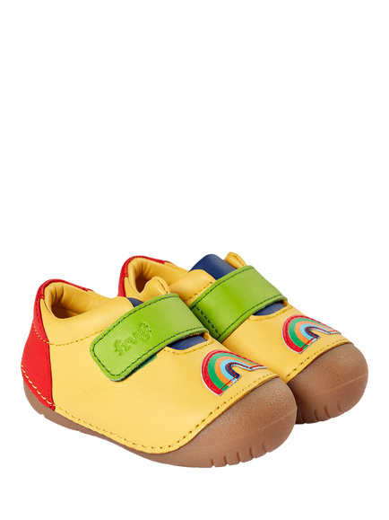 Frugi Baby Fjord First Walker Leather Shoes, Bumblebee/Rainbow - view 2, Bumblebee/Rainbow