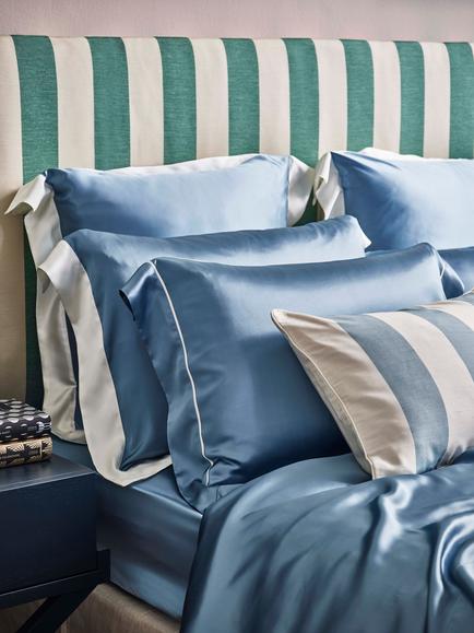 Gingerlily Mulberry Silk Fitted Sheets - view 2, Summerhill Blue / Ivory