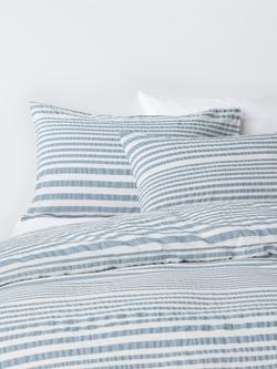 John Lewis Variegated Stripe Seersucker Cotton Rich Duvet Cover Set, Blue, Multi