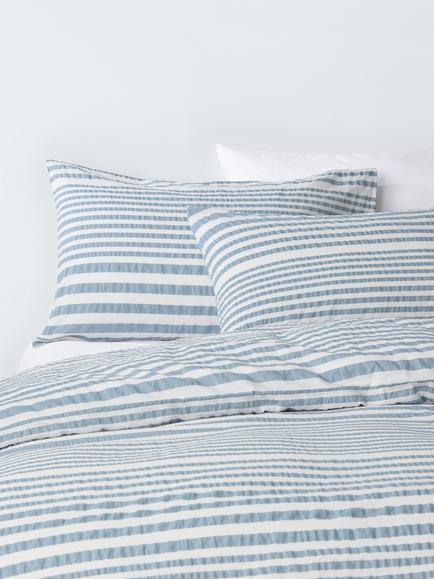 John Lewis Variegated Stripe Seersucker Cotton Rich Duvet Cover Set, Blue, Multi