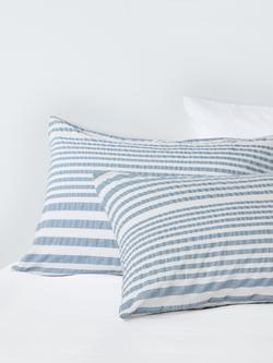 John Lewis Variegated Stripe Seersucker Cotton Rich Duvet Cover Set, Blue - view 2, Multi