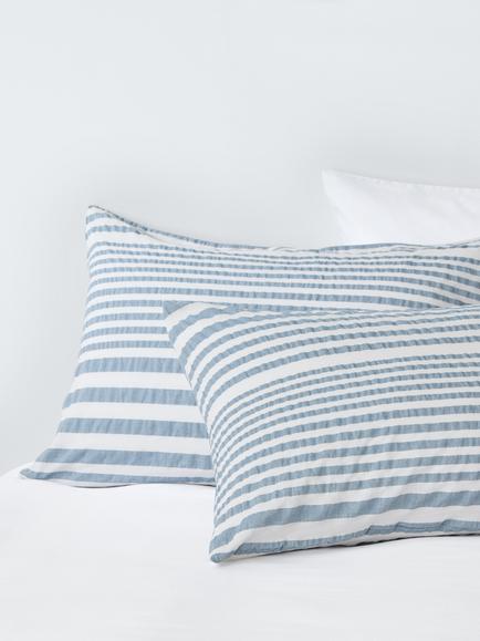 John Lewis Variegated Stripe Seersucker Cotton Rich Duvet Cover Set, Blue - view 2, Multi