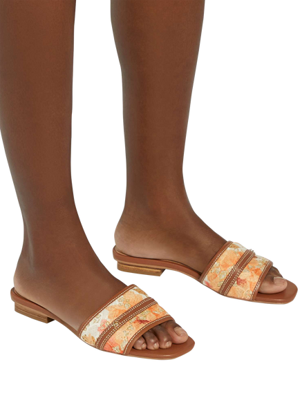 Dune London Leti Botanical Open Toe Sandals, Orange/Multi - view 2, Orange/Multi