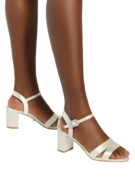 Dune London Marital Wide Fit Satin Bridal Block Heel Court Shoes, Ivory - view 2, Ivory
