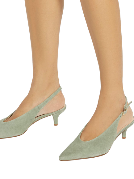 Dune London Credibility Suede Pointed Slingback Courts, Green - view 2, Green