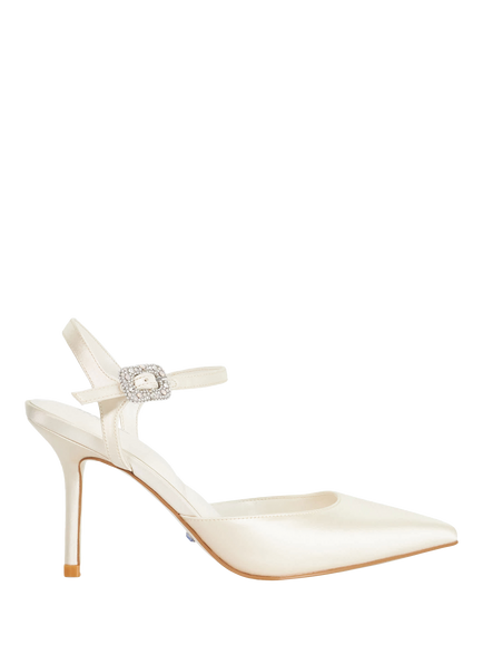Dune London Celebrant Wide Fit Satin Embellished Buckle Wedding Shoes, Ivory, Ivory