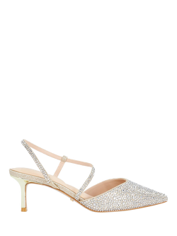 Dune London Charmed Wide Fit Asymmetric Strap Pointed Court Shoes, Gold, Gold