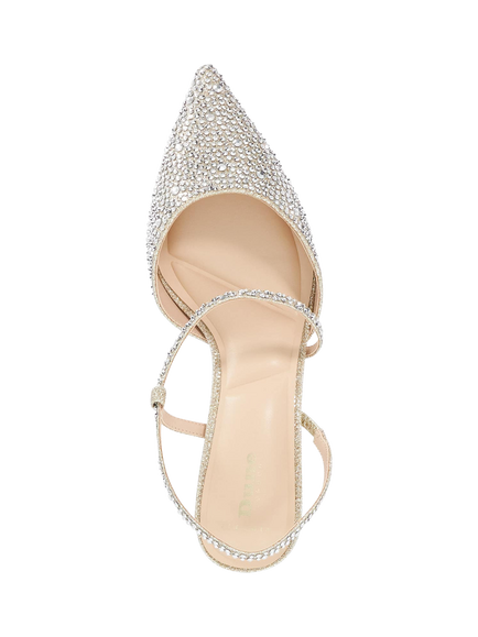 Dune London Charmed Wide Fit Asymmetric Strap Pointed Court Shoes, Gold - view 2, Gold
