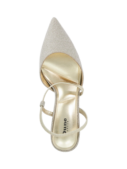 Dune London Wide Fit Charmed Asymmetric Strap Pointed Court Shoes, Gold - view 2, Gold